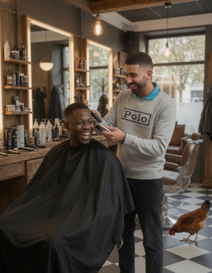 Corey cutting a client’s hair in the barber shop
